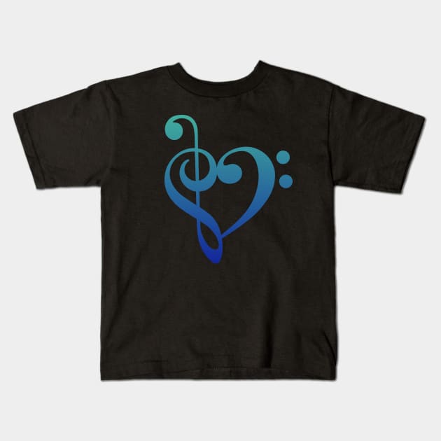 Treble Clef Bass Heart Kids T-Shirt by trev4000